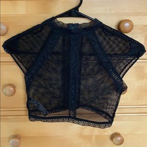 Mock Neck Lace and Mesh Crop Top